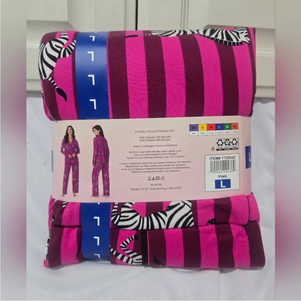 NWT Room Service Women's Shawl Collar Pajama Set Pink Size  L